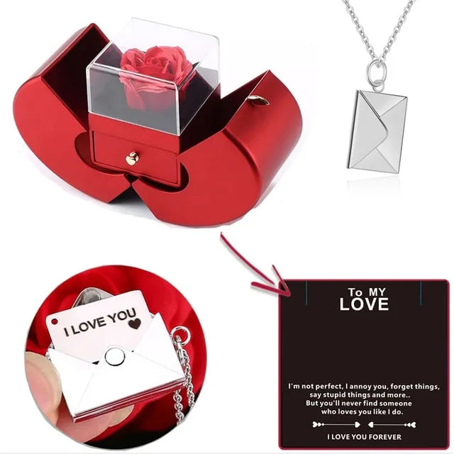 InfiniteLove™ Rose Box with Love Knot or I Love You Envelope Necklace and Special Message