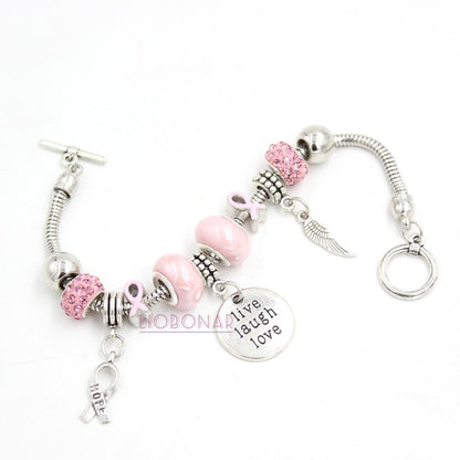 Breast Cancer Awareness Bracelet | Live Laugh and Love