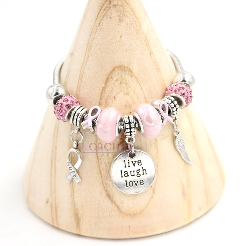 Breast Cancer Awareness Bracelet | Live Laugh and Love