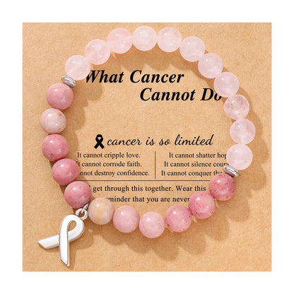 Breast Cancer Awareness Natural Stones Crystal Bracelet with Message Card